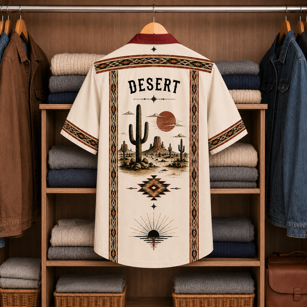 Desert Landscape Luxury Design Hawaiian Shirt Southwestern Inspired Hawaiian Shirt White Version