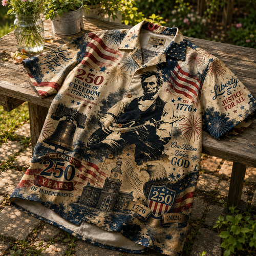 Abraham Lincoln 250 Years of Independence Hawaiian Shirt Patriotic Freedom Celebration AOP Shirt 1776–2026