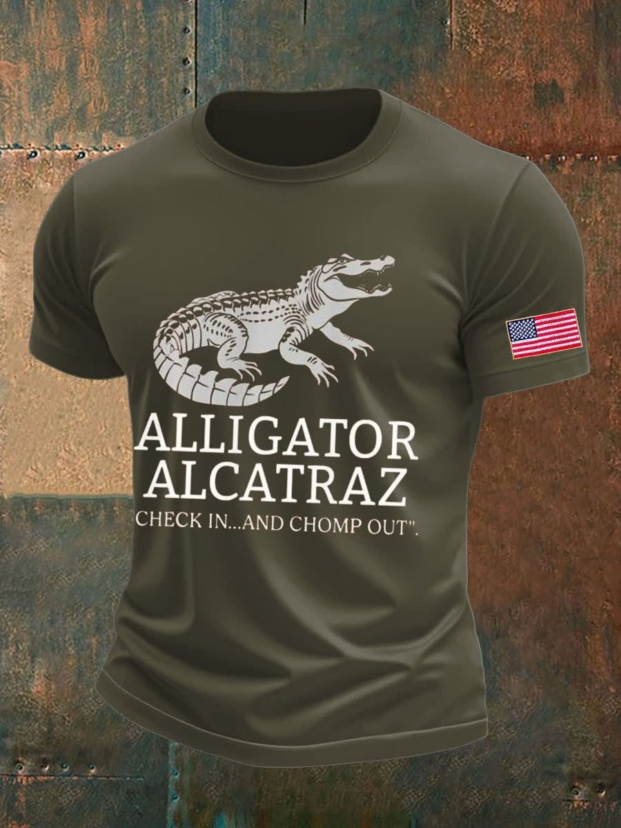 Alligator Alcatraz T-Shirt Check In And Chomp Out Trump Campaign Crocodilian Merch - Otakuforge
