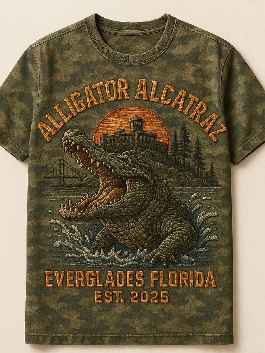 Alligator Alcatraz Camo T-Shirt 3D Print Florida Everglades EST 2025 Merch Clothing - Otakuforge