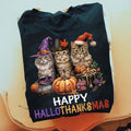 Happy Hallothanksmas Cat Shirt Halloween Thanksgiving Christmas Cats T-Shirt Gifts For Him Her - Otakuforge