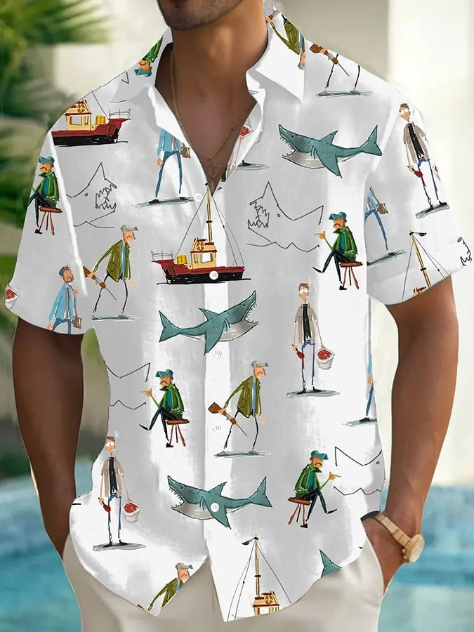 Captain Quint's Shark Amity Island Mens Hawaiian Shirt Jaws 50Th Anniversary Fan Merch - Otakuforge