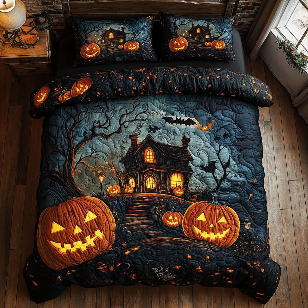 Haunted House Pumpkin Manor Halloween Quilt Bedding Set Duvet Cover Best Halloween Gifts - Otakuforge
