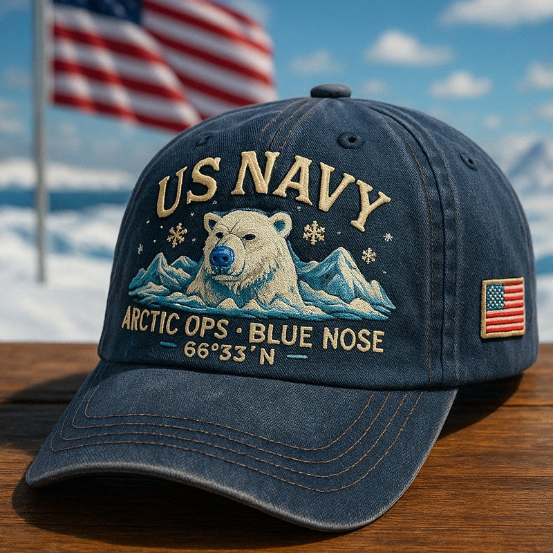 US Navy 250th Anniversary 1775 2025 Hat US Navy Arctic Ops Blue Nose Art Print Hat - Otakuforge