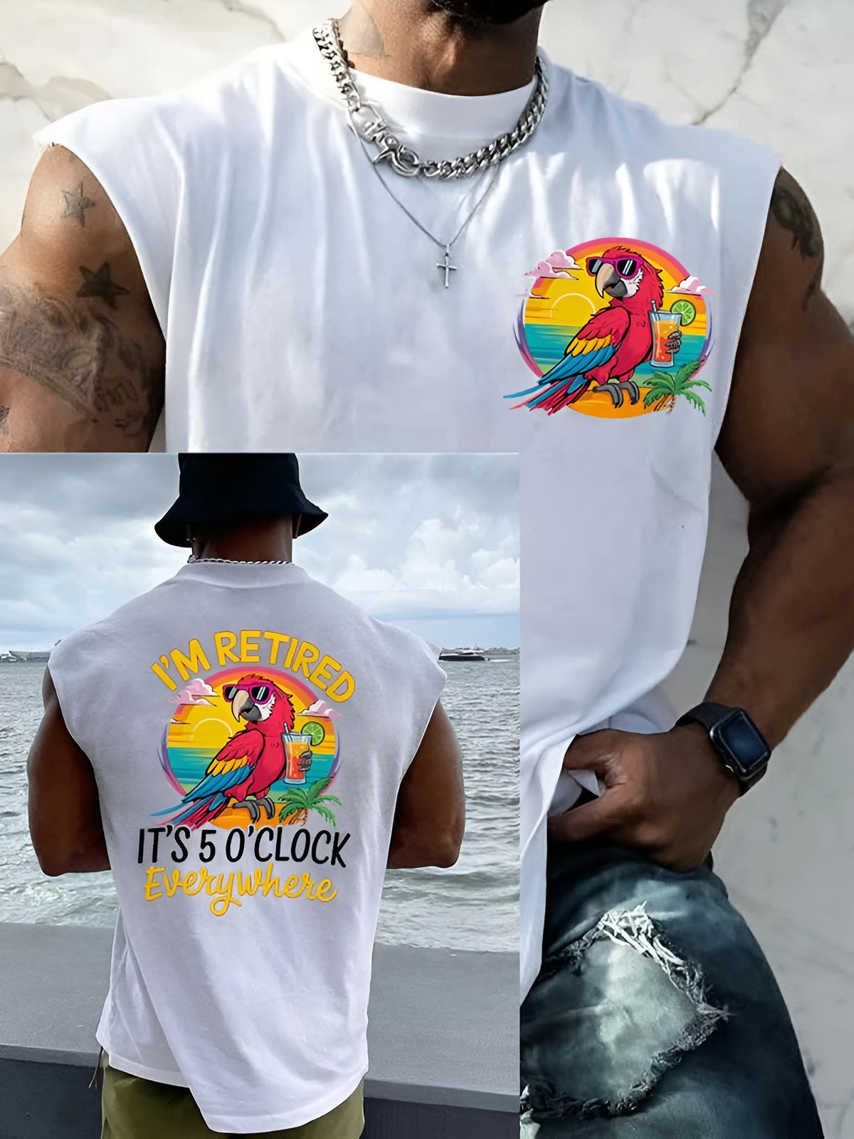 Jimmy Buffett Retro I'M Retired Resort Hawaiian Print Tank Top Gifts For Him - Otakuforge