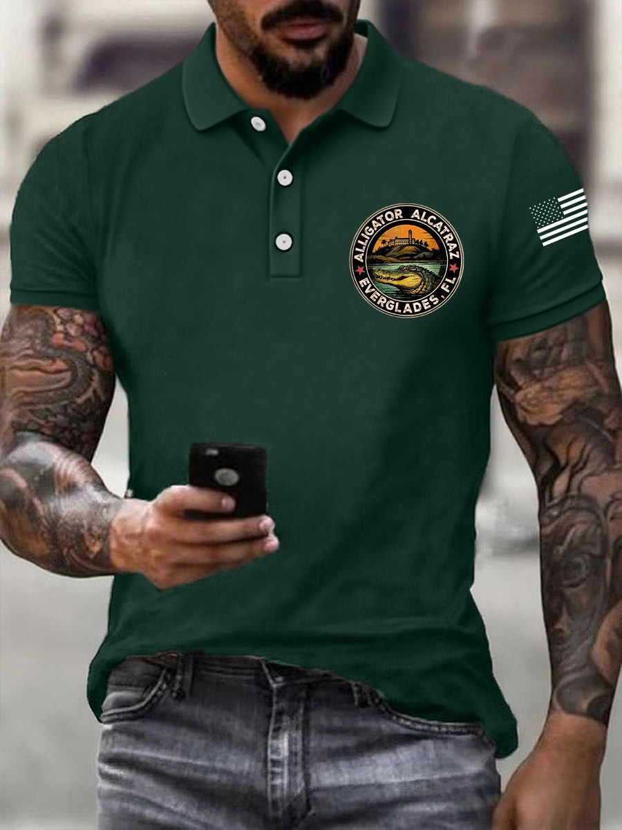 Alligator Alcatraz Men's Polo Shirt Crocodile USA Flag Alligator Alcatraz Merch Gifts - Otakuforge