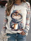 Cat Cozy Winter With Coffee Sweatshirt Theme Cute Cat Crewneck Sweatshirt Gifts For Her - Otakuforge