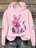 Breast Cancer Awareness Month Cat Hoodie Pink Ribbon Gift For Daughter - Otakuforge