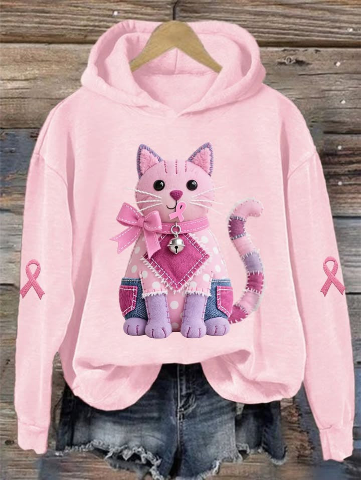 Breast Cancer Awareness Month Cat Hoodie Pink Ribbon Gift For Daughter - Otakuforge