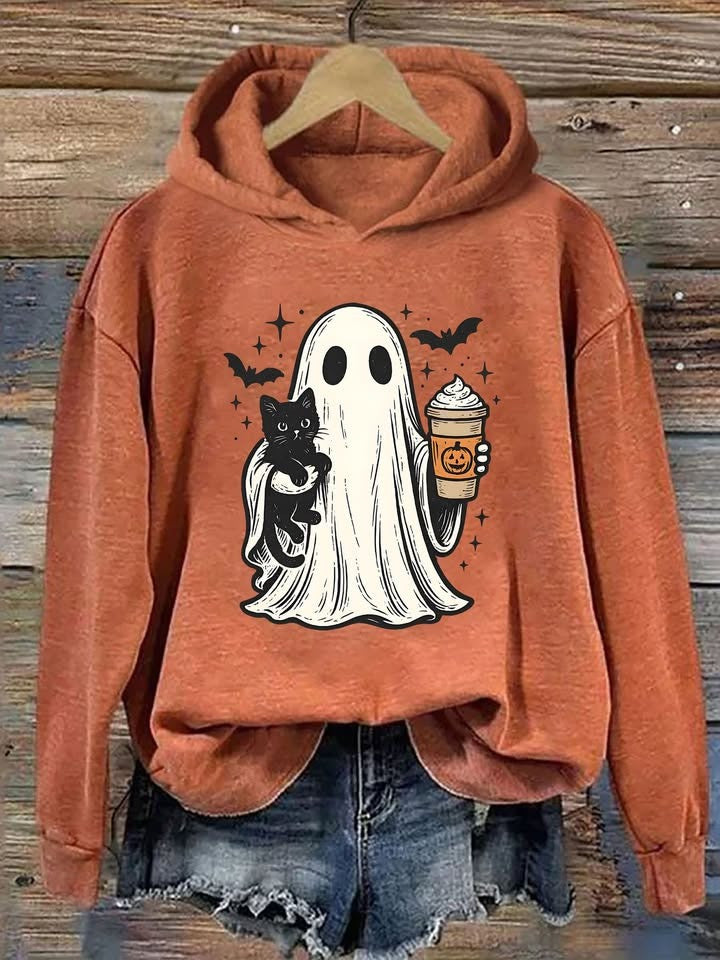 Black Cat Pumpkin Spice Ghost Hoodie Funny Cute Halloween Gifts For Her Ideas For Teen - Otakuforge