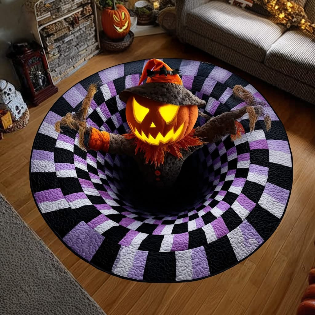 Pumpkin Scarecrow Hollow Whirl Halloween Quilted Round Mat Funny Circle Rug Themed Gifts - Otakuforge