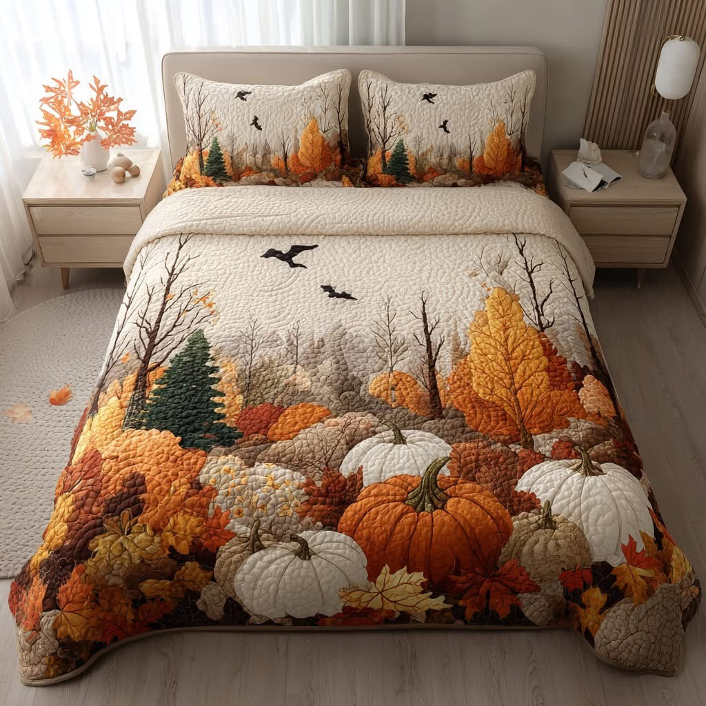 Forest Pumpkin Fall Quilted Bedding Set Duvet Cover Fall Season Autumn Themed Gifts For Her - Otakuforge