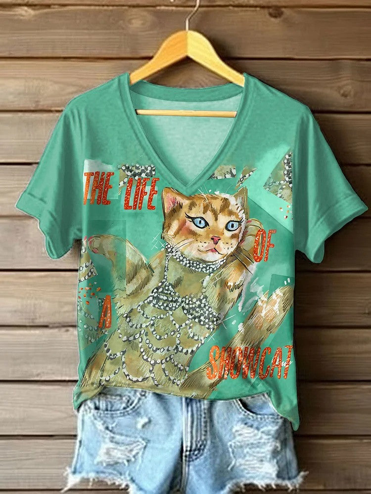 Cat TS12 Showgirl Merch V-neck Shirt The Life Of A Showcat Unique Swifties Clothing - Otakuforge
