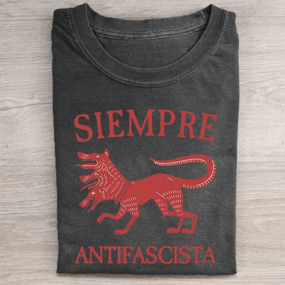 Hydra Dog Siempre Antifascista T-Shirt One Head Falls More Rise To Continue Encouragement Shirt - Otakuforge