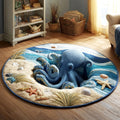 Sandy Octopus Abyss Tentacles Quilted Round Mat Whimsical Beach Whirl Hole Area Circle Rug - Otakuforge
