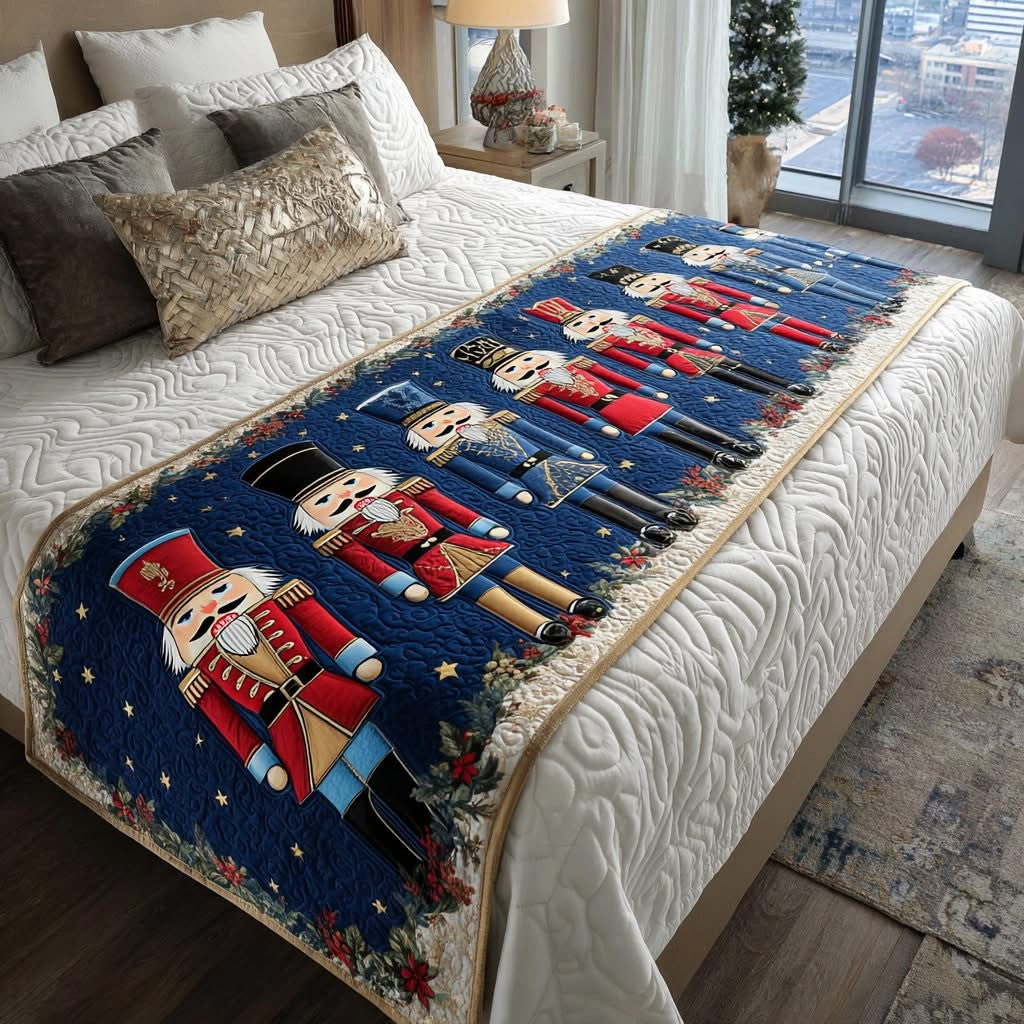 Nutcracker Quilted Bed Runner Christmas Festive Soldier Theme Bed Runner Decor Gift - Otakuforge