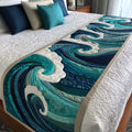 Ocean Waves Quilted Bed Runner Tsunami Aesthetic Wave Surf Bed Runner Gift Idea - Otakuforge