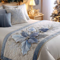 Winter Snowflakes Mistotoes Quilted Bed Runner White Romantic Christmas Bed Runner Gift - Otakuforge