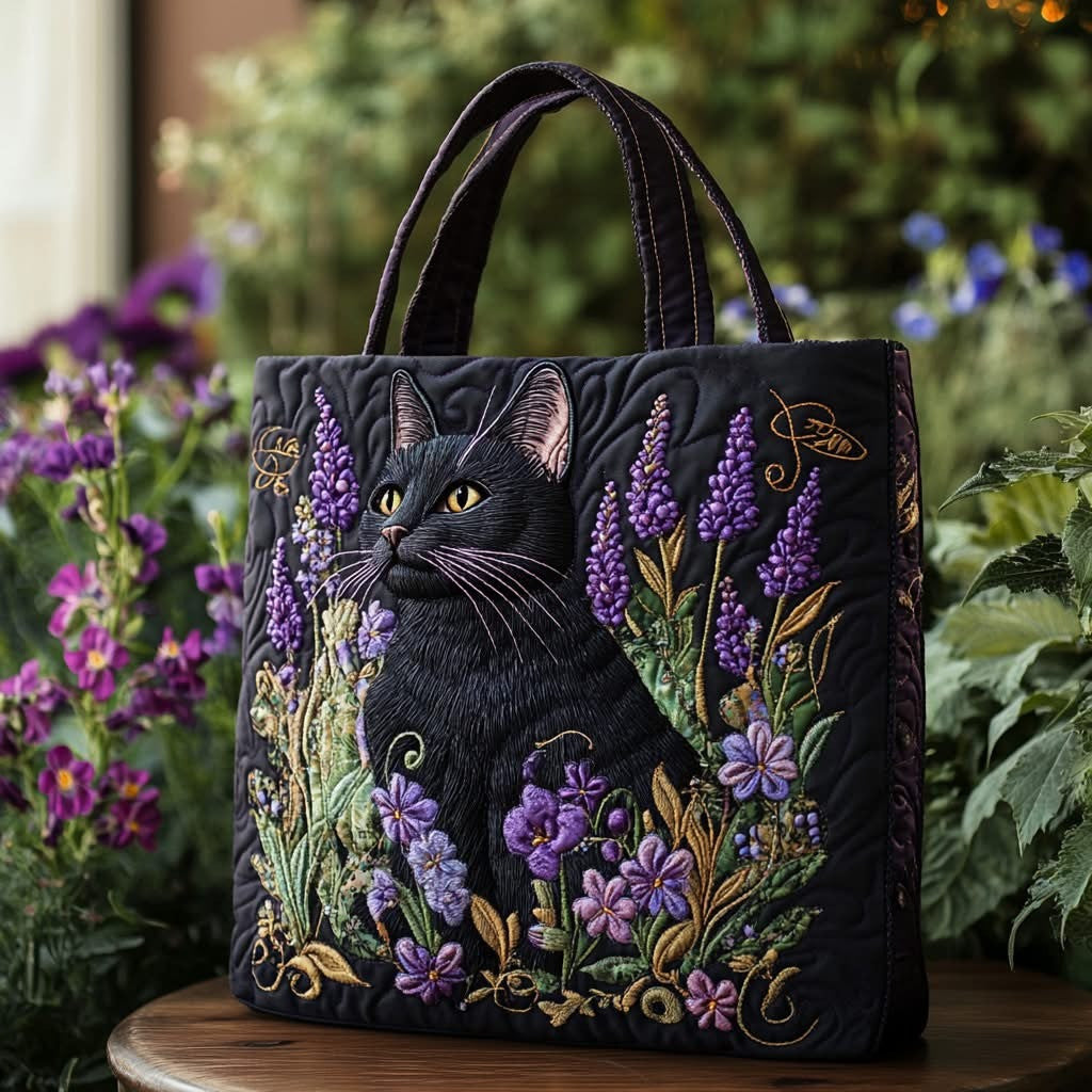 Floral Black Cat Quilt Bag Black Cat In The Lavender Field Quilted Bag Gift For Mom - Otakuforge