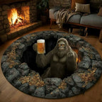 Bigfoot And Beer Quilted Round Mat Drunken Sasquatch Funny Decor Merch Christmas Presents - Otakuforge