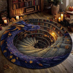 Dragon Spiral Watcher Quilted Round Mat Mystical Circle Mat Room Decor Best Xmas Gift - Otakuforge