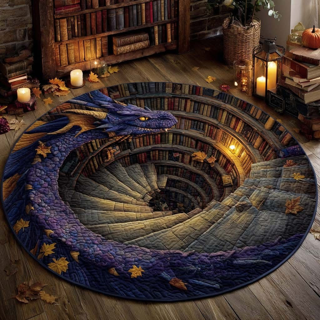 Dragon Spiral Watcher Quilted Round Mat Mystical Circle Mat Room Decor Best Xmas Gift - Otakuforge