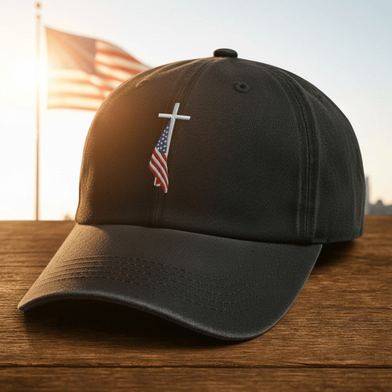 Christian Cross American Flag Hat Baseball Cap Military Merch Gift Ideas For Veterans - Otakuforge