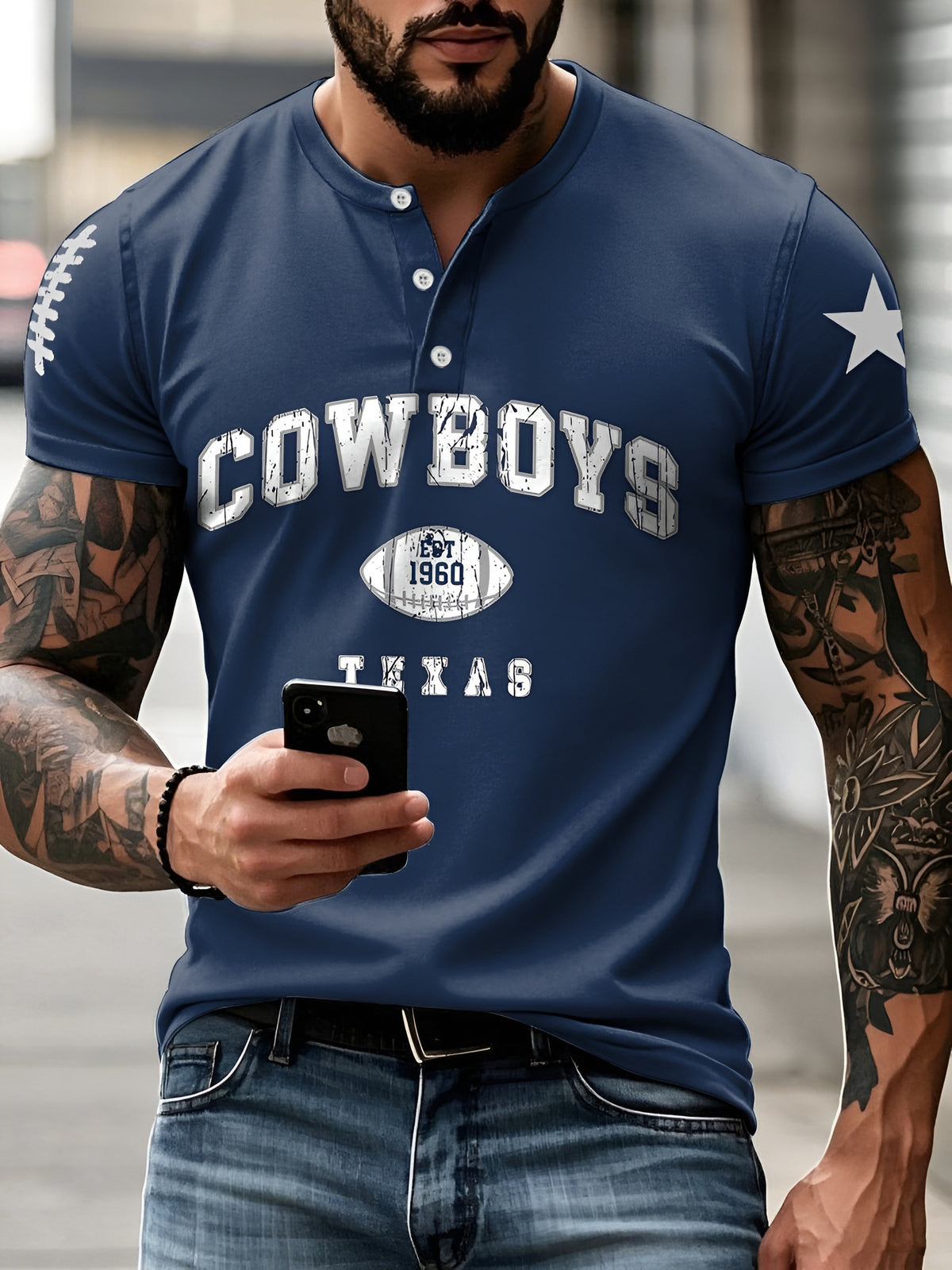 Cowboys Texas EST 1960 Button T-Shirt Dallas Cowboys Shirt Football Present Ideas - Otakuforge