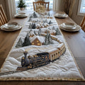 Christmas Train Village Quilted Table Runner Winter Cabin Holiday Decoration Merch - Otakuforge
