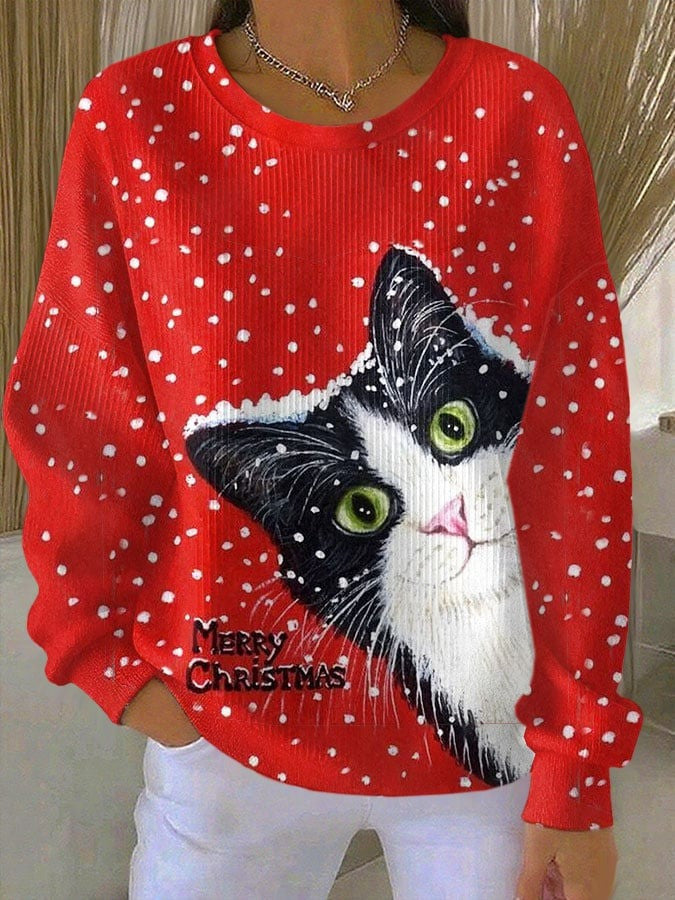 Cat Merry Christmas Sweatshirt Cute Kitten Clothes Presents For Cat Lovers Women - Otakuforge