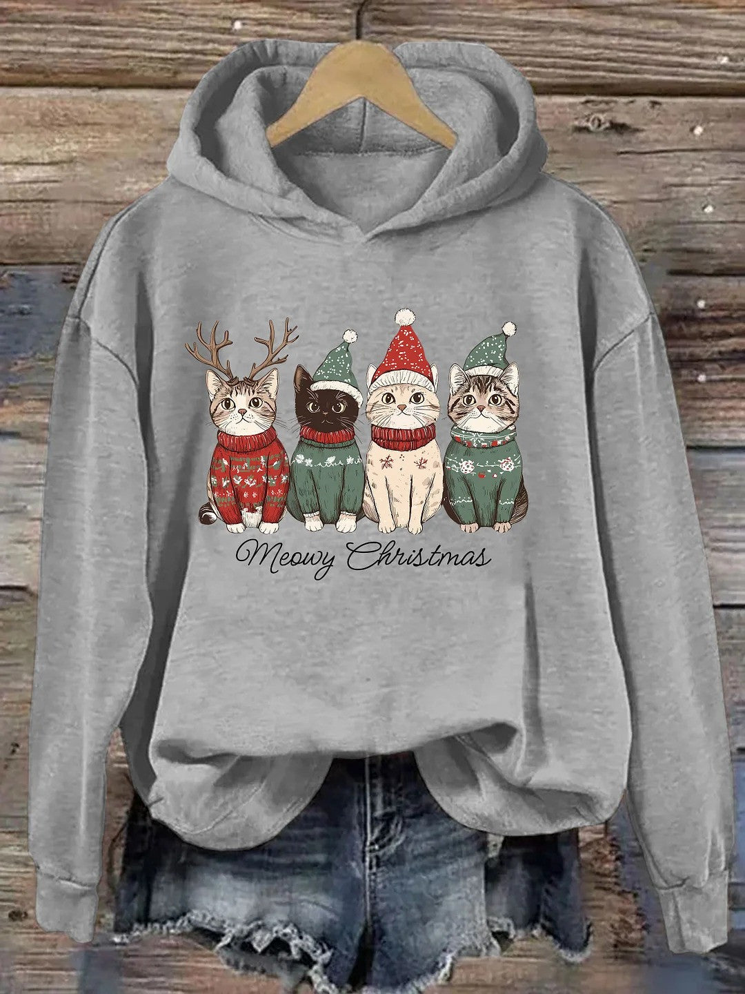 Cat Meowy Christmas Hoodie Cute Kitten Sweatshirt Gifts Ideas For Cat Lovers - Otakuforge