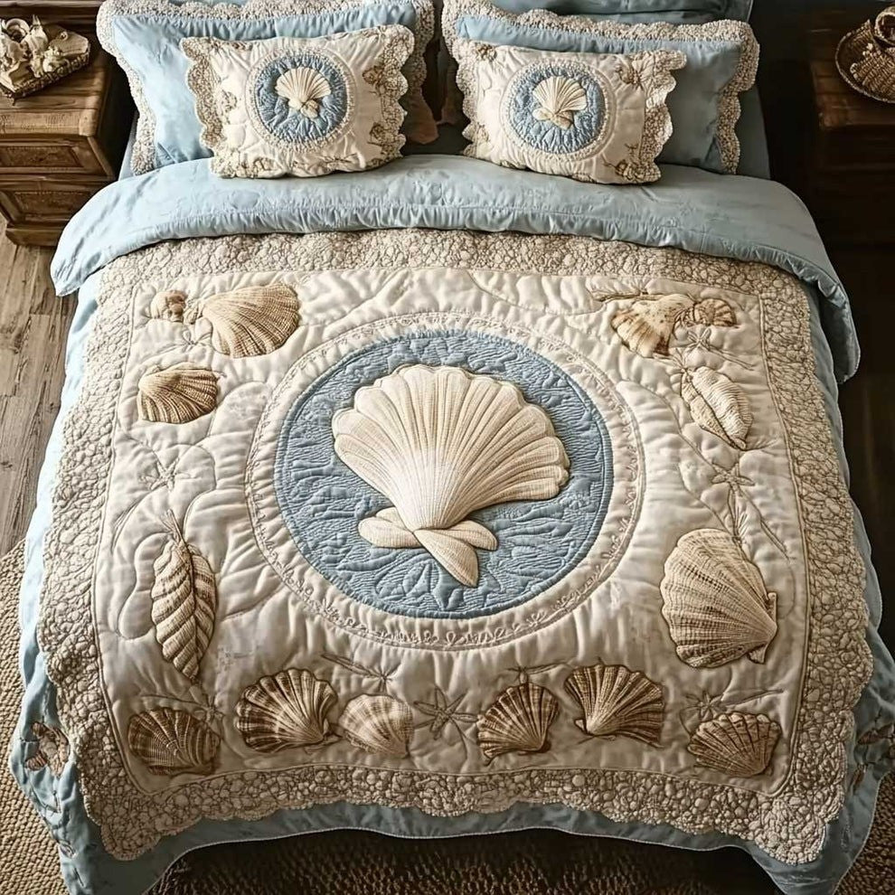 Coastal Seashell Quilted Bedding Set Bedroom Decor Ideas Gifts For Ocean Lovers - Otakuforge