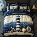 Stormy Waves Lighthouse Quilted Bedding Set Nautical Themed Bedroom Decor Gifts - Otakuforge