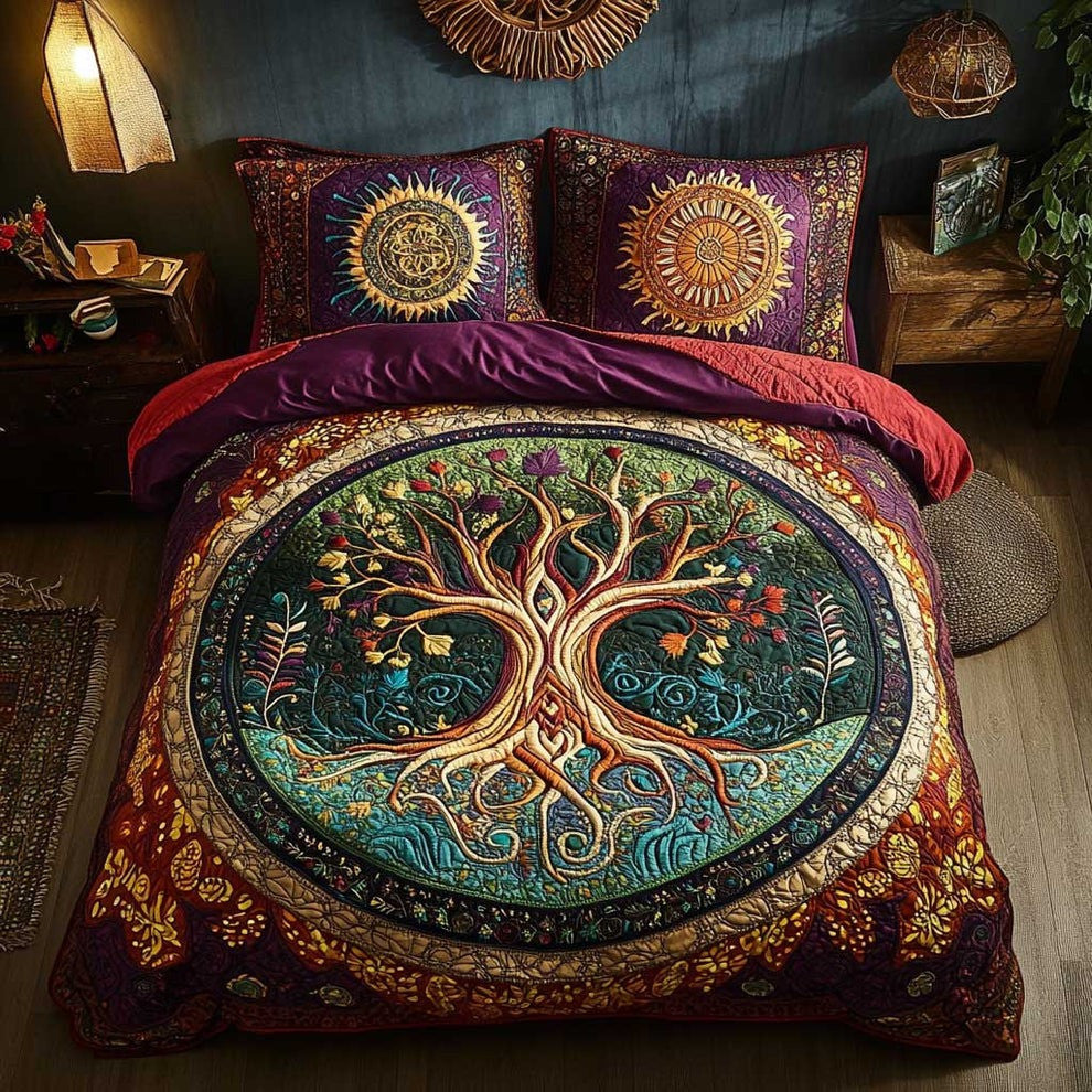 Tree Of Life Quilted Bedding Set Bohemian Bed Sheet Set Bedroom Decor Gifts Ideas - Otakuforge