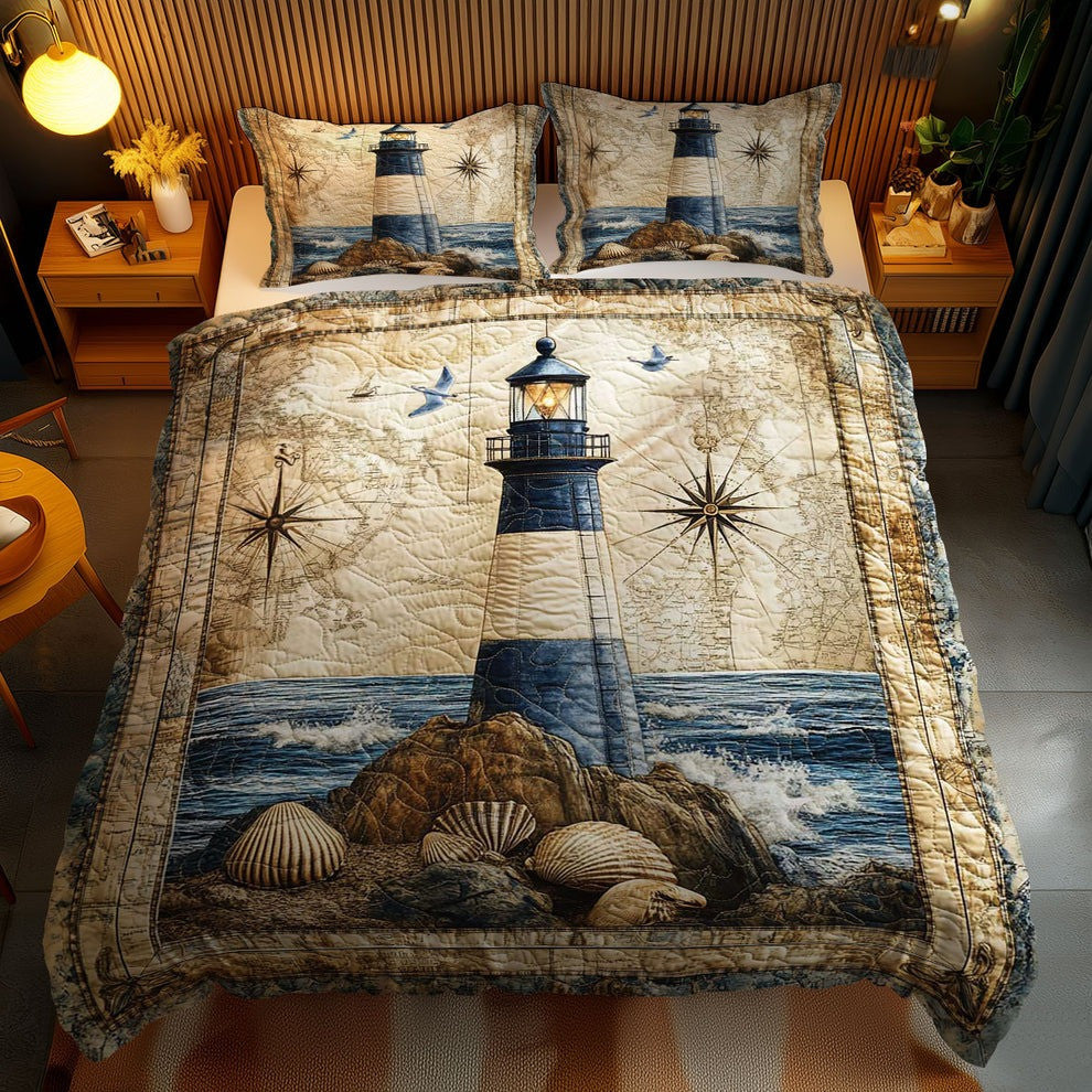 Coastal Breeze Lighthouse Quilted Bedding Set Nautical Bedroom Decor Gifts For Ocean Lovers - Otakuforge