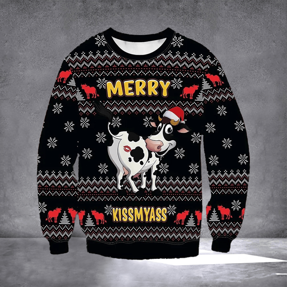 Cow Merry Kissmyass Ugly Christmas Sweater Naughty Cow Sweater Festive Clothing Xmas Gifts - Otakuforge
