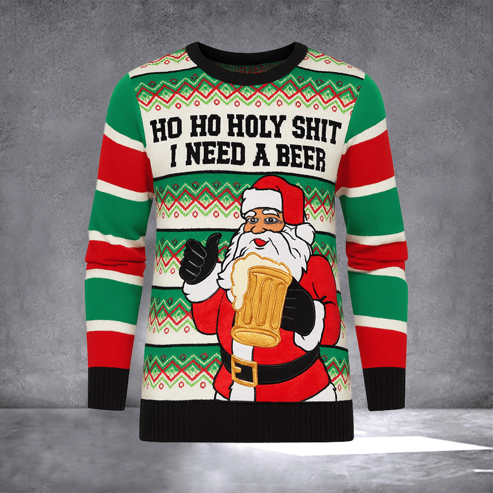 Holy Shirt I Need A Beer Ugly Christmas Sweater Humorous Xmas Clothing Funny Holiday Party Gift - Otakuforge