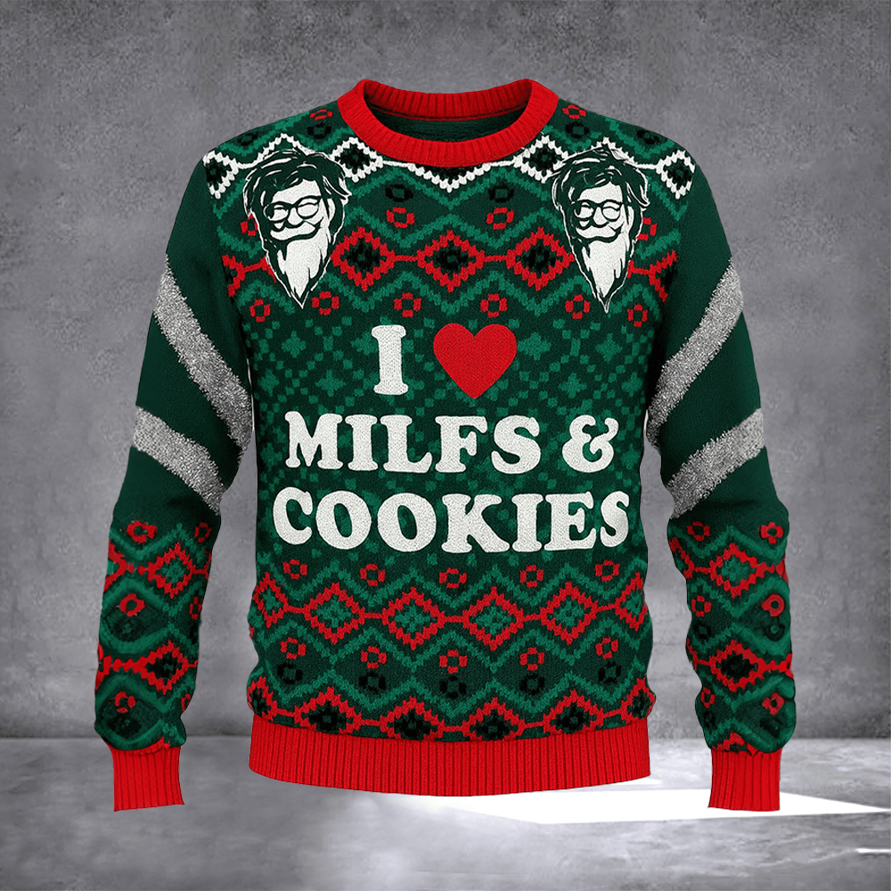 I Love Milfs And Cookies Ugly Christmas Sweater Funny Xmas Clothing Hilarious Christmas Gifts - Otakuforge