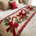 Candy Cane Joy Quilted Bed Runner Holiday Room Decor Ideas Christmas Gifts - Otakuforge