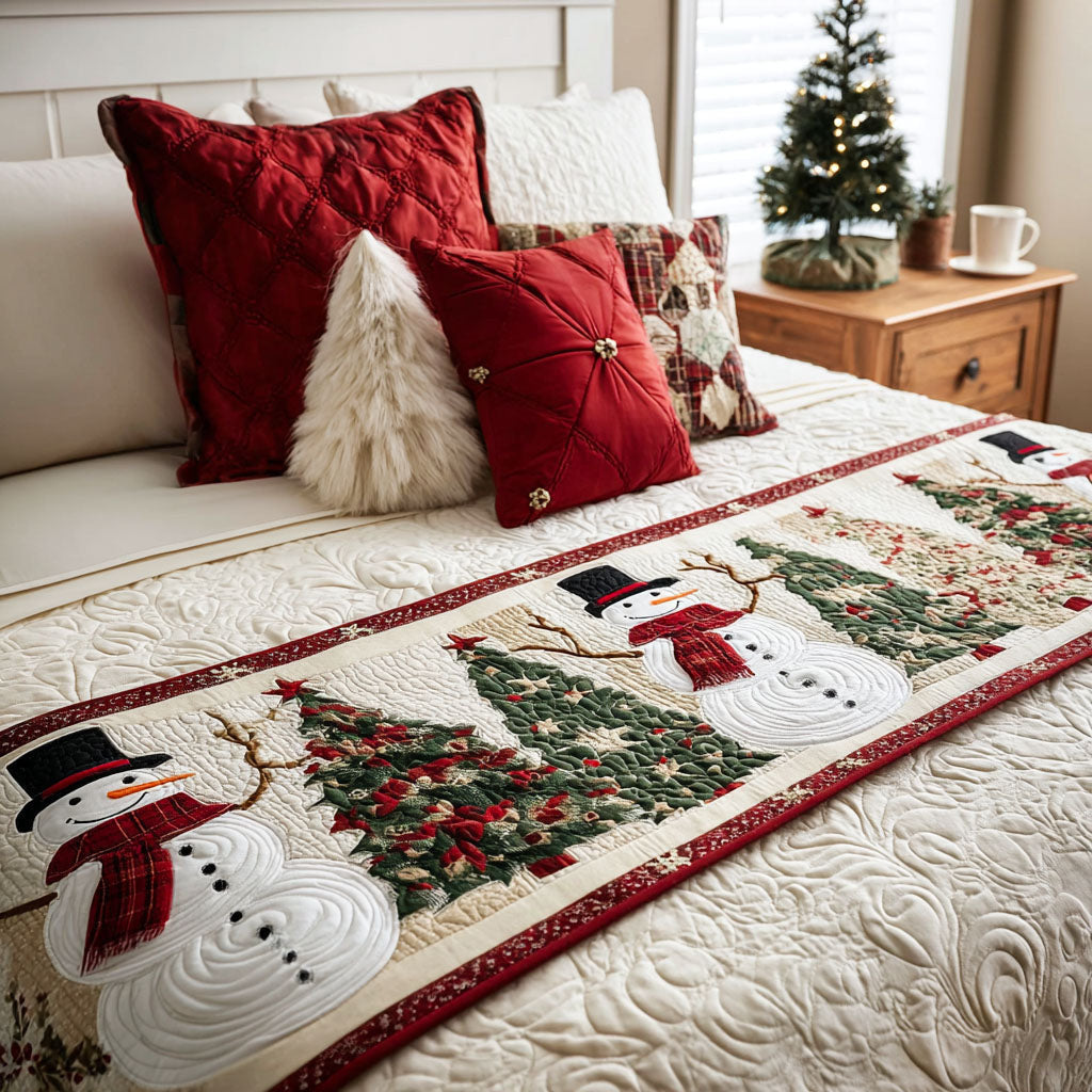 Christmas Snowman Quilted Bed Runner Christmas Bedroom Decor Ideas Gifts Items - Otakuforge