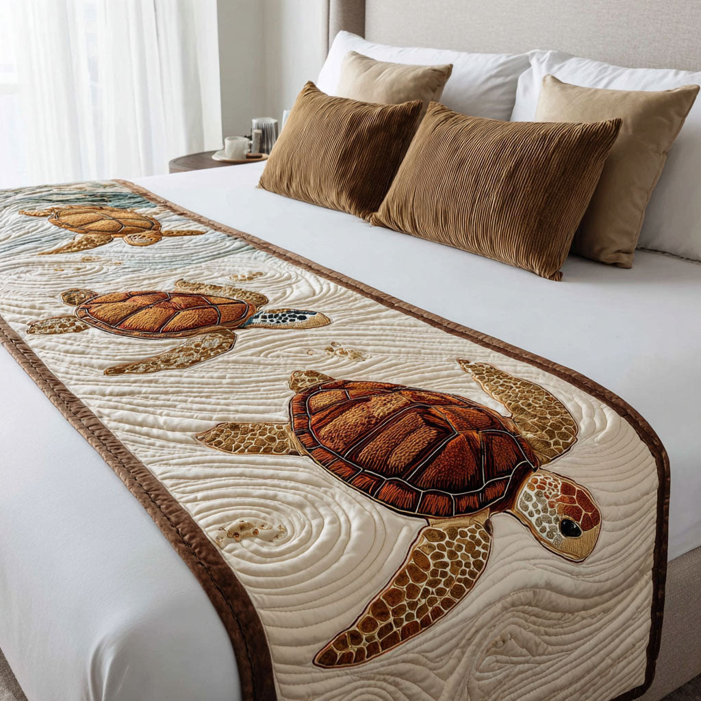 Coastal Shell Quilted Bed Runner Sea Turtle Bed Scarf Bedroom Decoration Gifts - Otakuforge