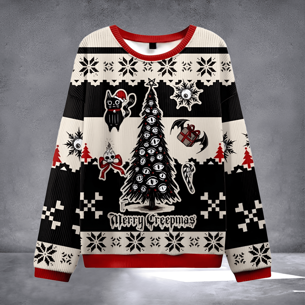 Black Cat Merry Creepmas Ugly Christmas Sweater Gothic Xmas Apparel Christmas Merch Gifts - Otakuforge