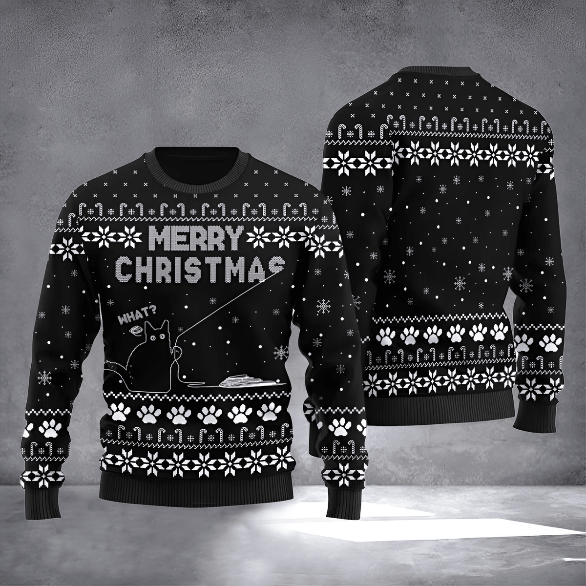 Black Cat What Merry Christmas Ugly Christmas Sweater Funny Xmas Meme Apparel Gifts Idea - Otakuforge
