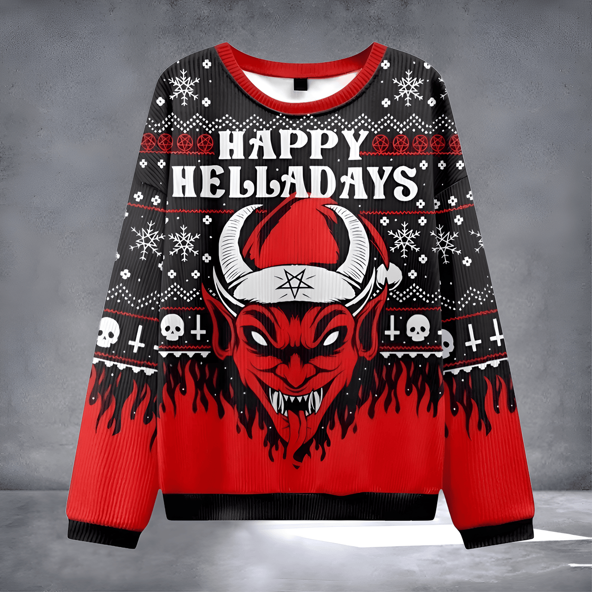 Happy Helladays Satanic Ugly Christmas Sweater Christmas Evel Sweater Funny Holiday Clothing - Otakuforge