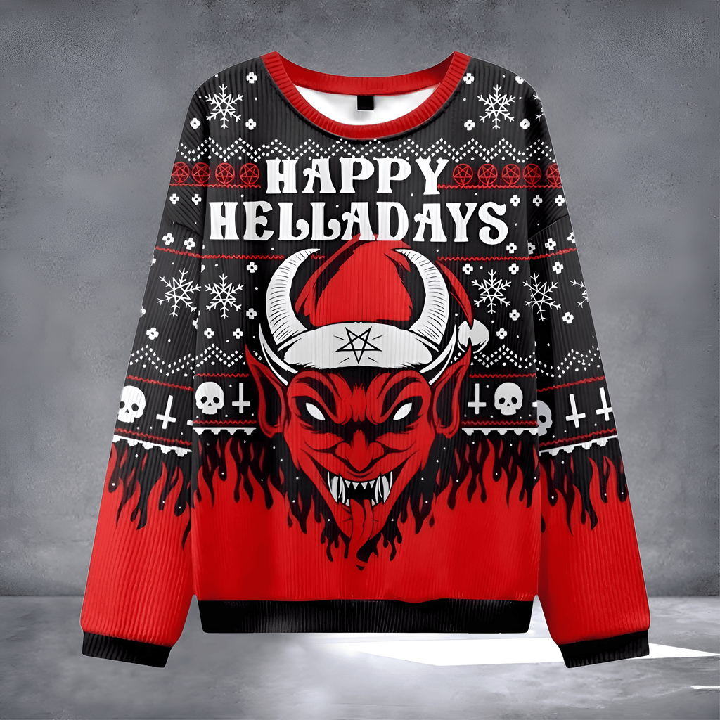 Happy Helladays Satanic Ugly Christmas Sweater Christmas Evel Sweater Funny Holiday Clothing - Otakuforge