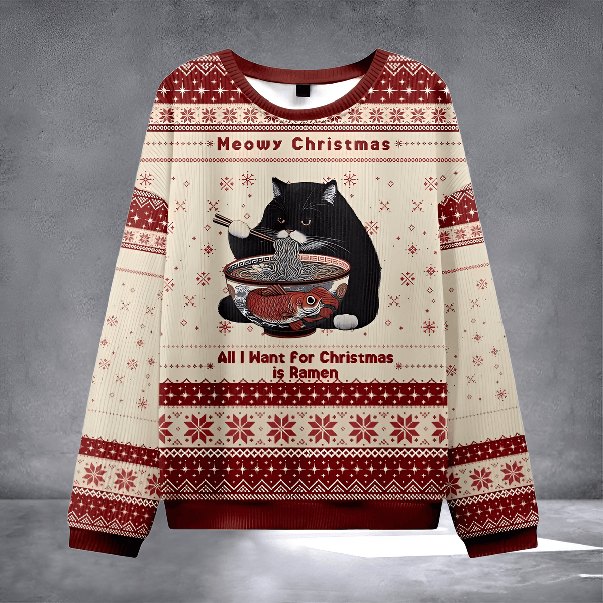 Cat All I Want For Christmas Is Ramen Ugly Christmas Sweater Meme Xmas Clothing Holiday Gift - Otakuforge