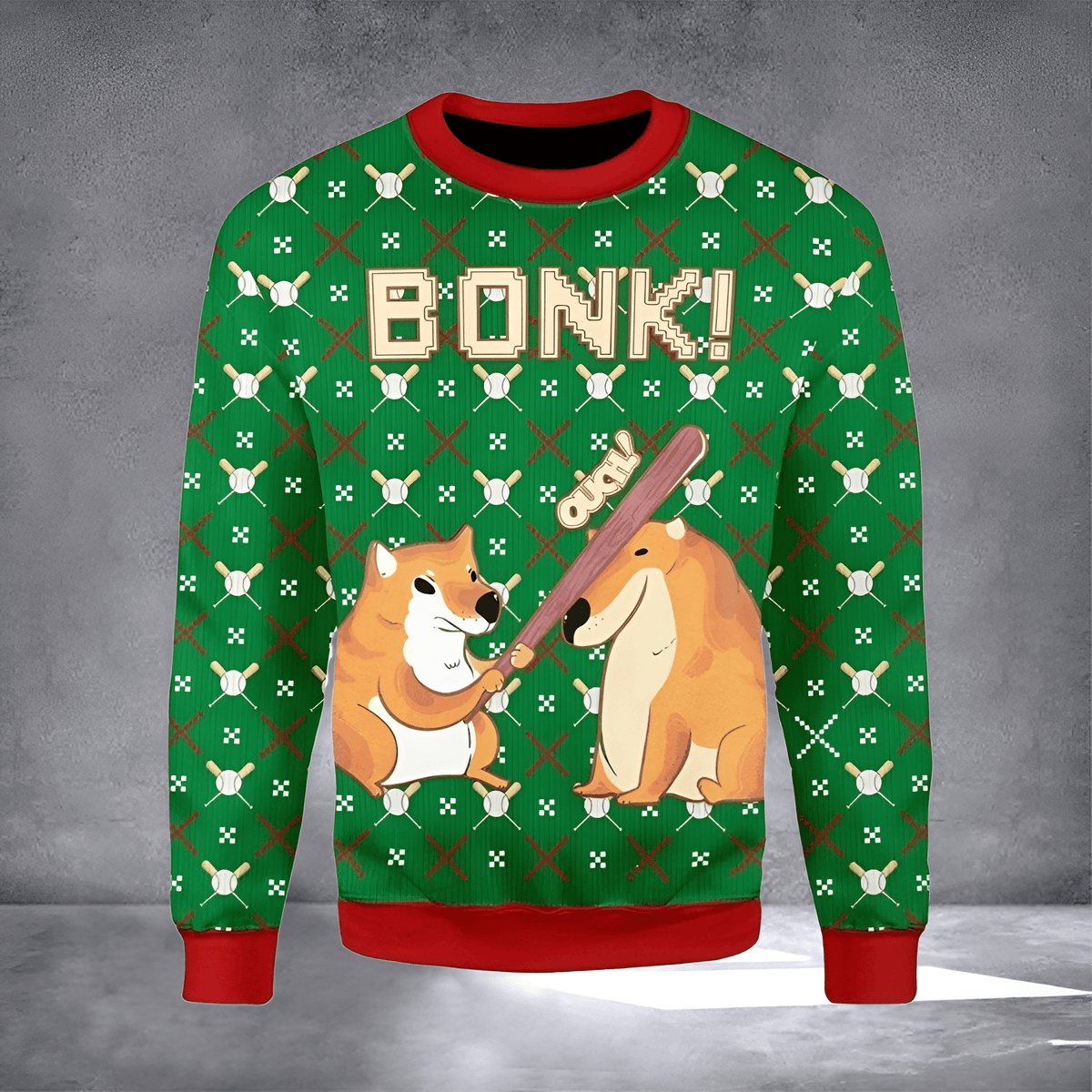 Cheems Bonk Meme Ugly Christmas Sweater Funny Xmas Clothing Holiday Apparel Hilarious Xmas Gift - Otakuforge