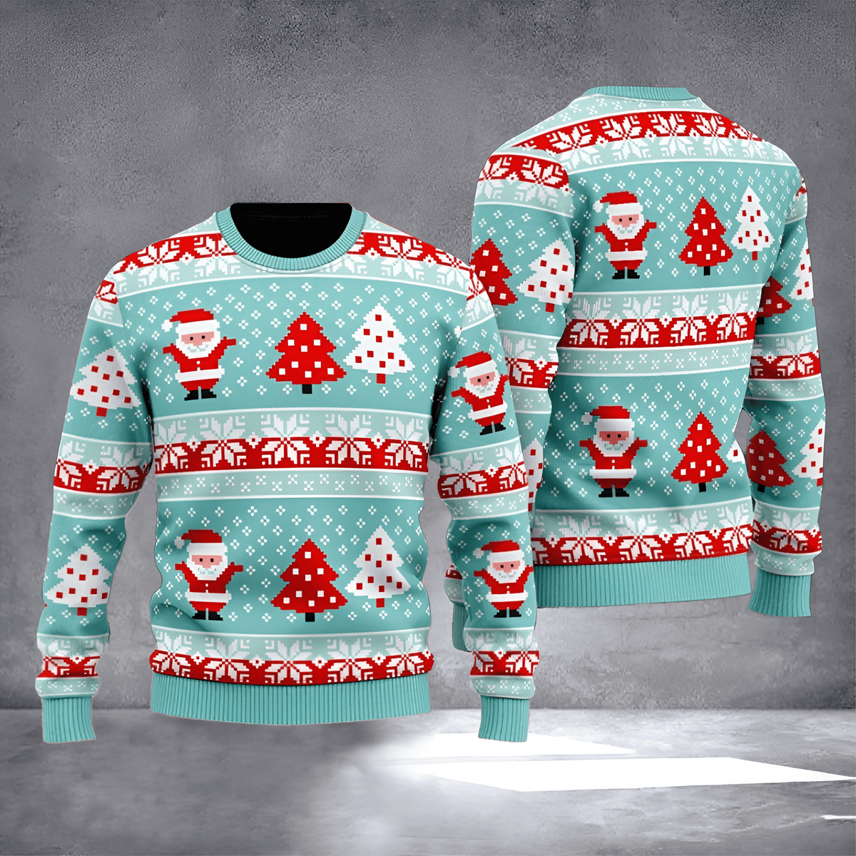 Cute Santa Claus 8 Bit Style Ugly Christmas Sweater Christmas Apparel Holiday Gift For Coworker - Otakuforge