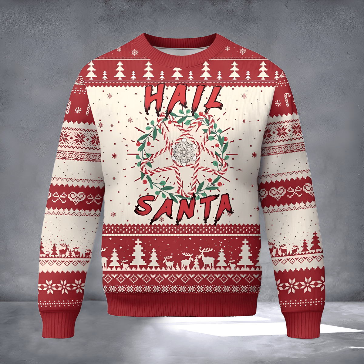 Hail Santa Ugly Christmas Sweater Candy Pentagram Xmas Pullovers Xmas Party Outfits Gifts - Otakuforge