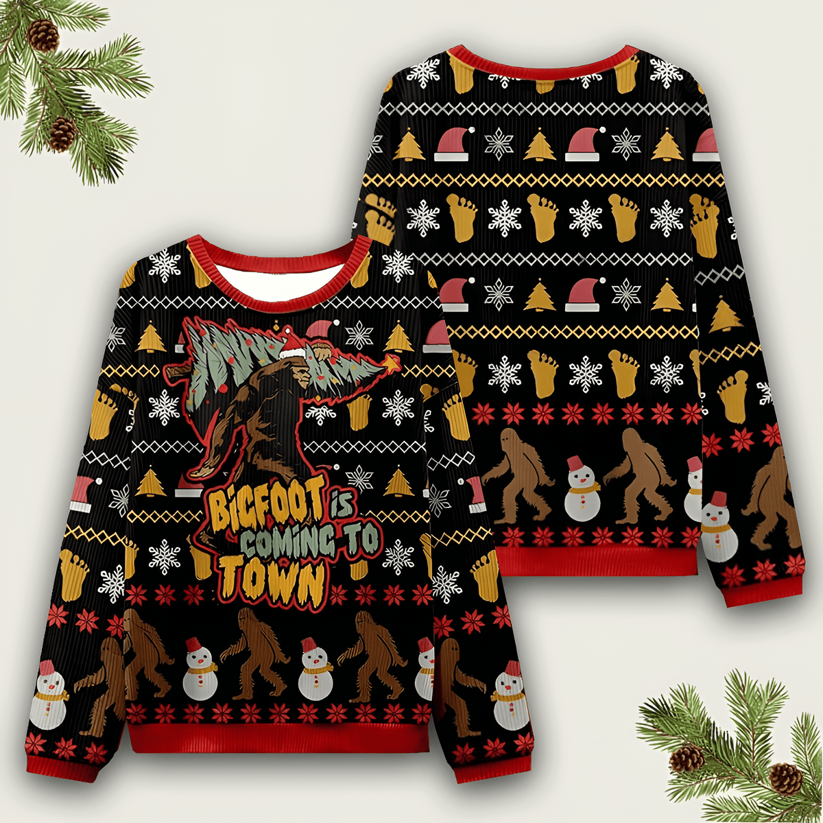 Bigfoot Is Coming To Town Ugly Christmas Sweater Holiday Apparel Bigfoot Clothing Xmas Gifts - Otakuforge